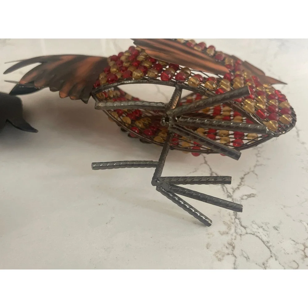 Pier 1 Metal Rooster Tea Light Holder and Beaded Wire Figurine Farmhouse Decor